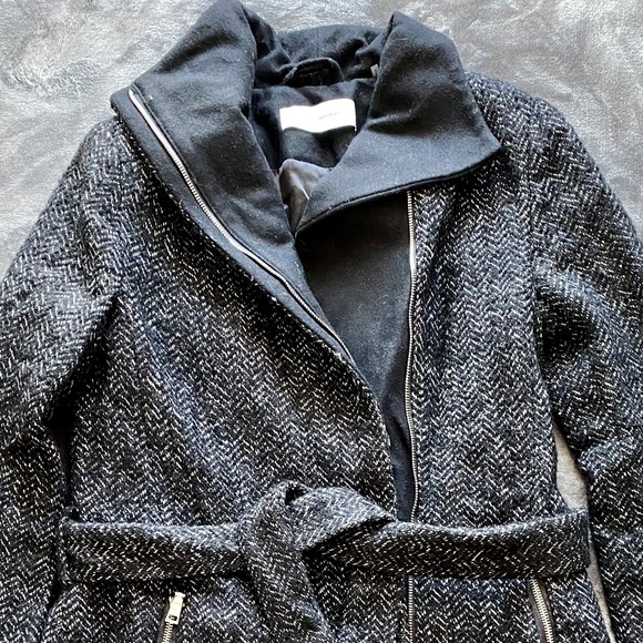 T Tahari Black Herringbone Wool-Blend Trench Coat - Picture 9 of 12